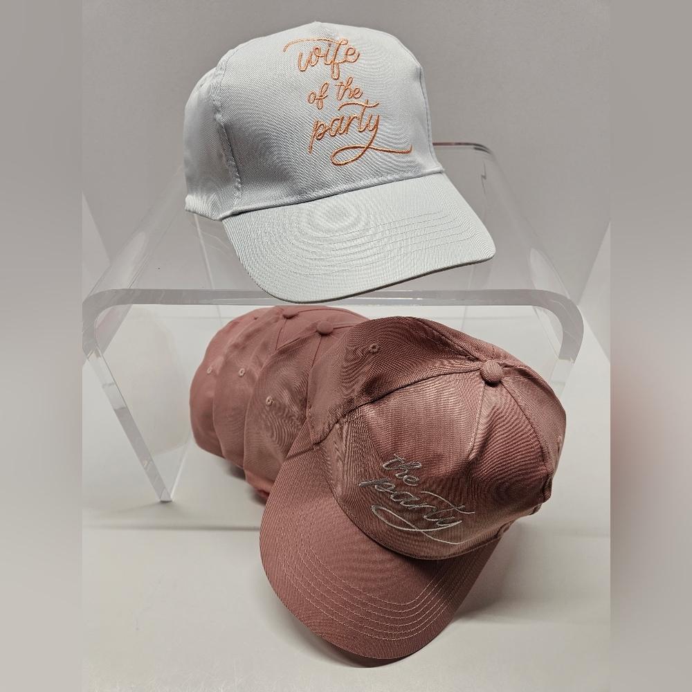Wife of the Party Embroidered Baseball Cap - White & Dusty Rose